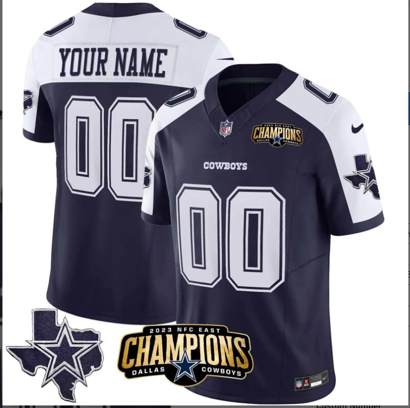Men2024 Nike NFL Dallas Cowboys 2023 NFC East Champions Patch Vapor Custom Jersey